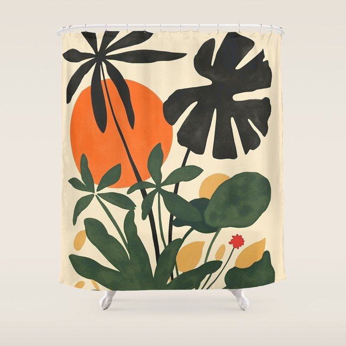 Terracotta Sun Botanical Silhouettes Shower Curtain Gallery Image 1