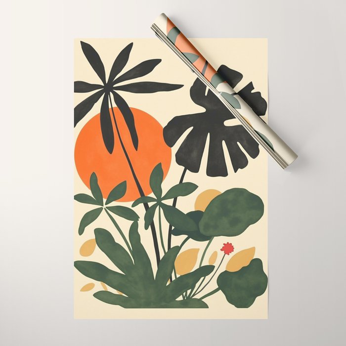 Terracotta Sun Botanical Silhouettes Wrapping Paper Gallery Image 1
