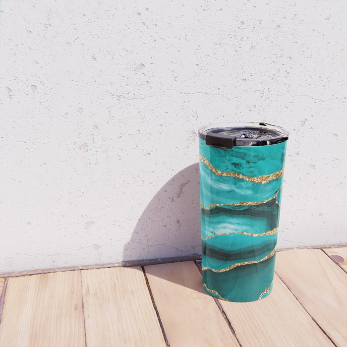 Aqua Turquoise Day Blue Galaxy Marble Travel Mug Gallery Image 4