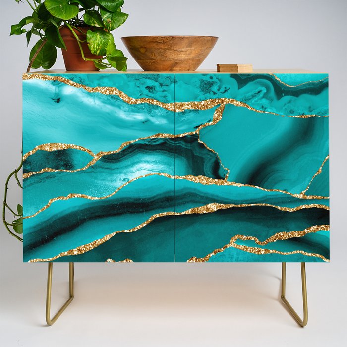 Aqua Turquoise Day Blue Galaxy Marble Credenza Gallery Image 1