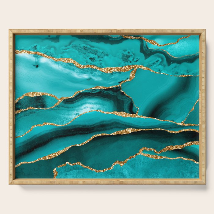 Aqua Turquoise Day Blue Galaxy Marble Serving Tray Gallery Image 1