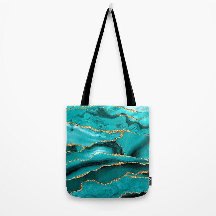 Aqua Turquoise Day Blue Galaxy Marble Tote Bag Gallery Image 2