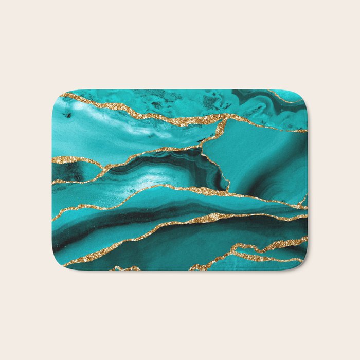 Aqua Turquoise Day Blue Galaxy Marble Bath Mat Gallery Image 1