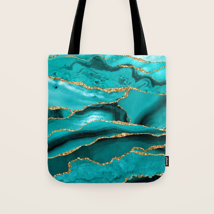 Aqua Turquoise Day Blue Galaxy Marble Tote Bag Gallery Image 1