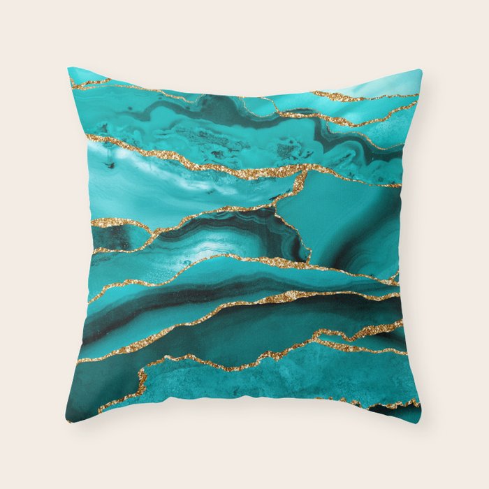 Aqua Turquoise Day Blue Galaxy Marble Throw Pillow Gallery Image 1
