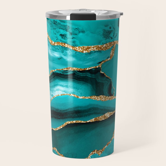 Aqua Turquoise Day Blue Galaxy Marble Travel Mug Gallery Image 1