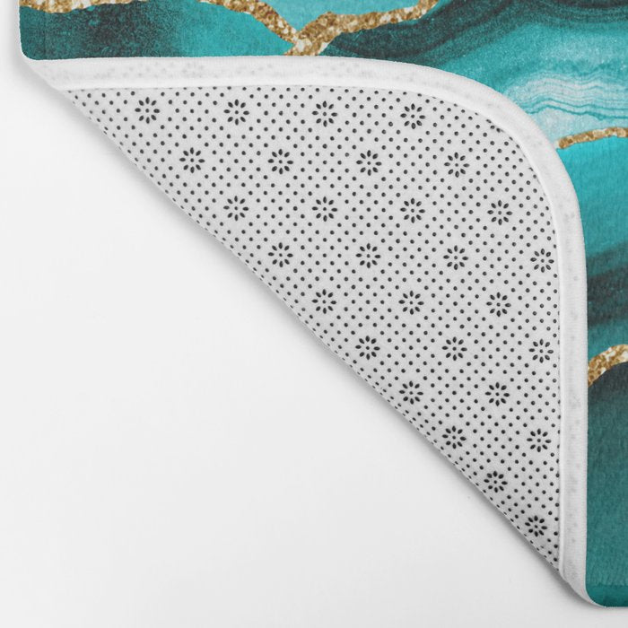 Aqua Turquoise Day Blue Galaxy Marble Bath Mat Gallery Image 2