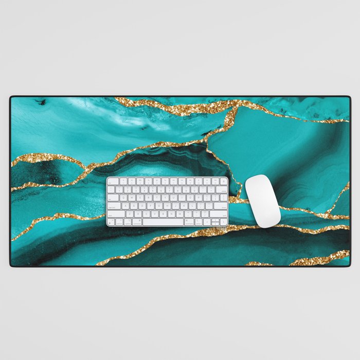 Aqua Turquoise Day Blue Galaxy Marble Desk Mat Gallery Image 1