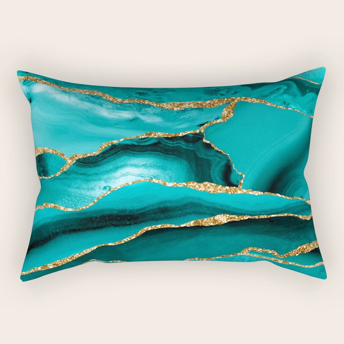 Aqua Turquoise Day Blue Galaxy Marble Rectangular Pillow Gallery Image 2