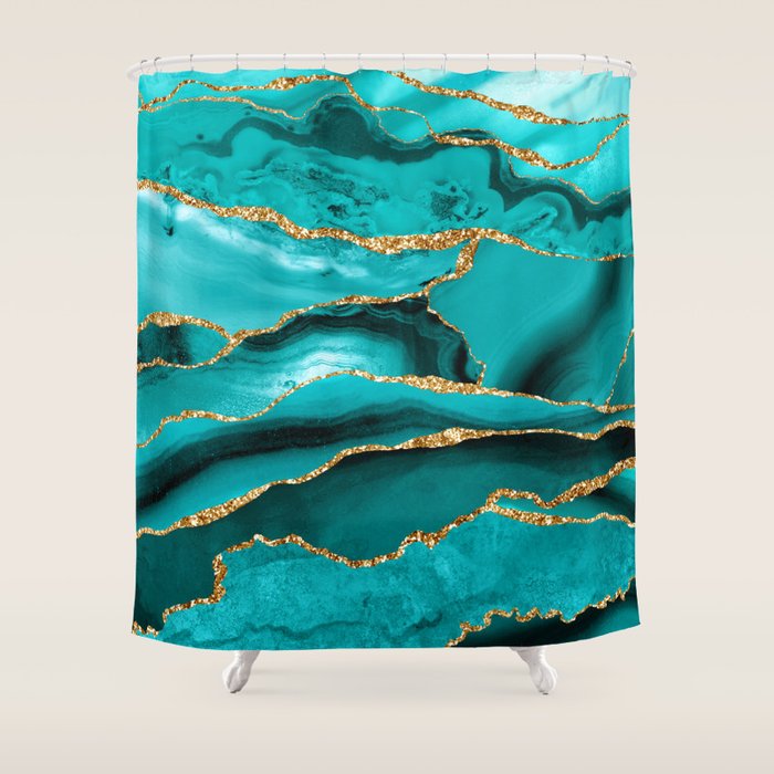 Aqua Turquoise Day Blue Galaxy Marble Shower Curtain Gallery Image 1