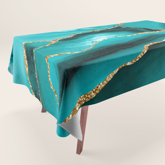 Aqua Turquoise Day Blue Galaxy Marble Tablecloth Gallery Image 1