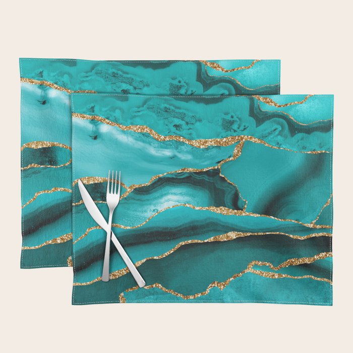 Aqua Turquoise Day Blue Galaxy Marble Placemat Gallery Image 1