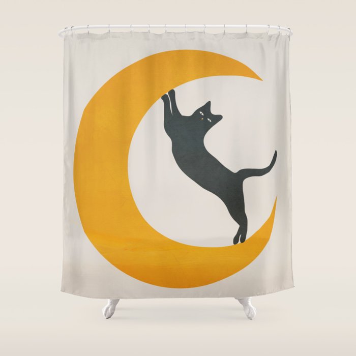 Moon and Cat Shower Curtain Gallery Image 1