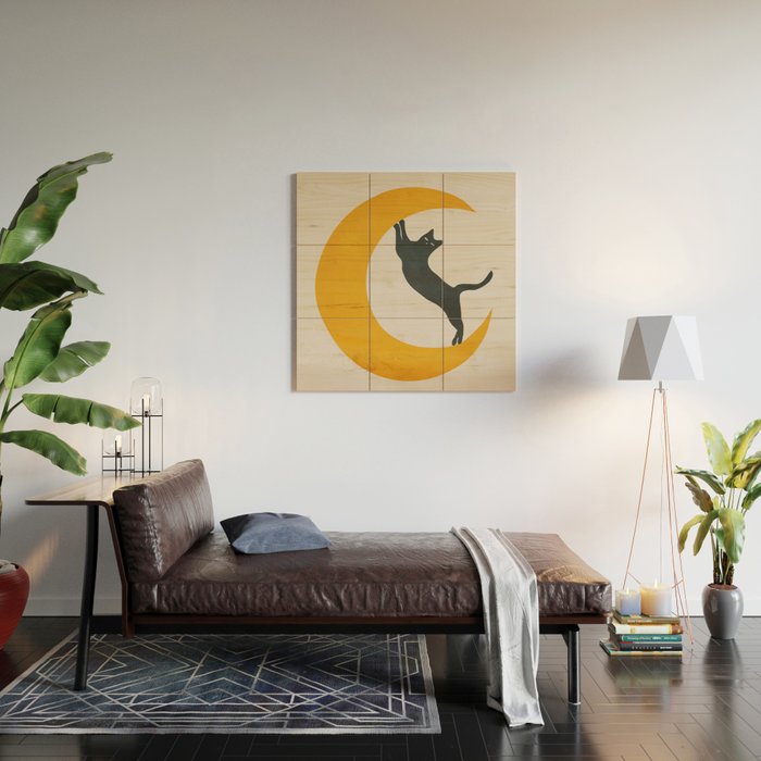 Moon and Cat Wood Wall Art Gallery Image 2