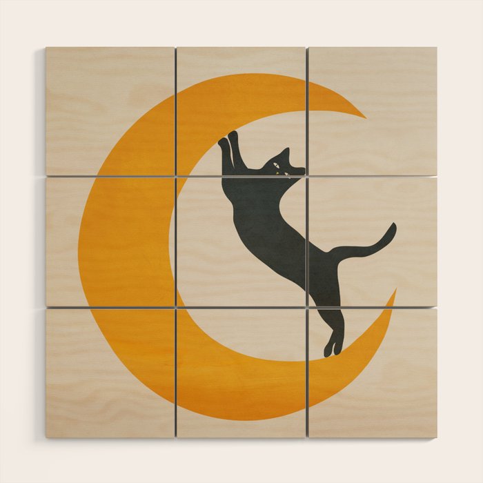 Moon and Cat Wood Wall Art Gallery Image 1