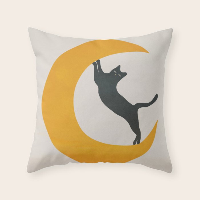 Moon and Cat Throw Pillow Gallery Image 1
