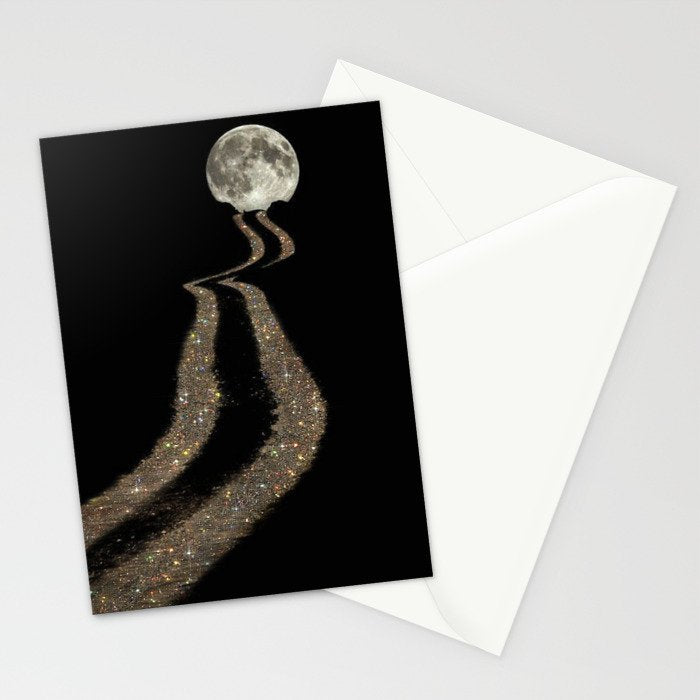 THE MOON | glitter | gold | path | full | planet | star | sky | night | glitter  Stationery Card Gallery Image 2