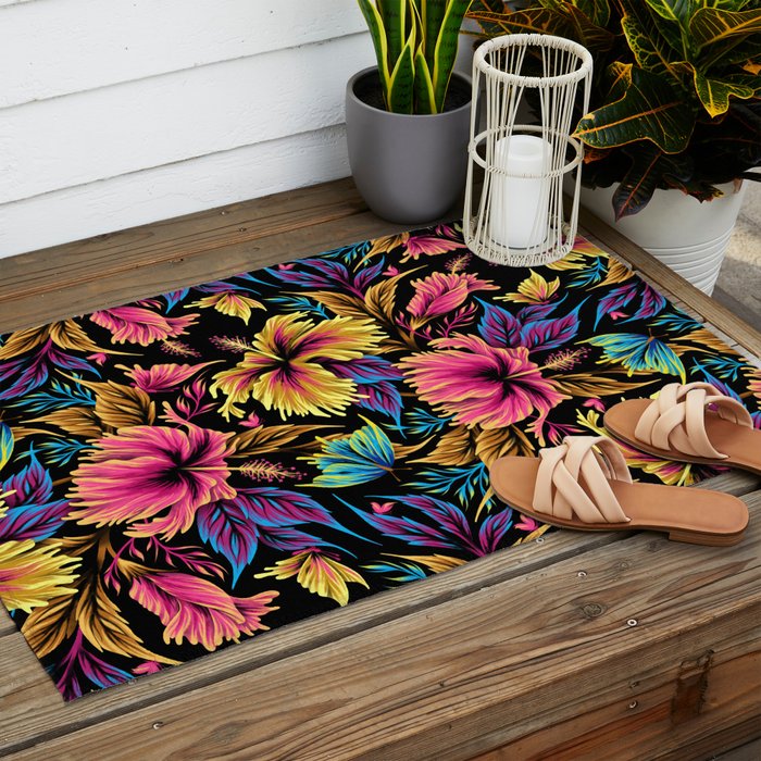 Hibiscus Butterflies - Multicolor Outdoor Rug Gallery Image 2