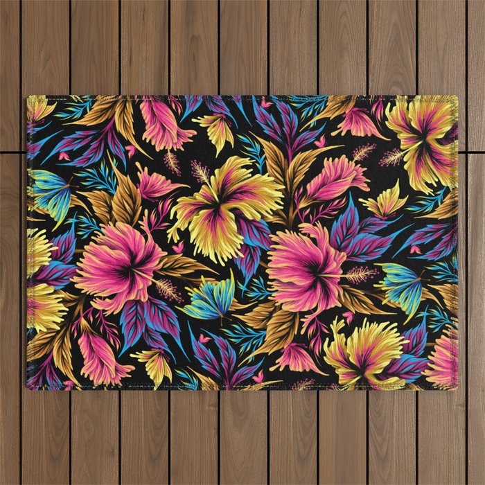 Hibiscus Butterflies - Multicolor Outdoor Rug Gallery Image 1