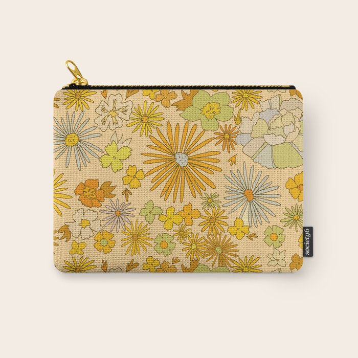 flower power wildflowers brown // retro art by surfy birdy Carry All Pouch Gallery Image 1