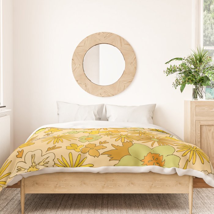 flower power wildflowers brown // retro art by surfy birdy Duvet Cover Gallery Image 3