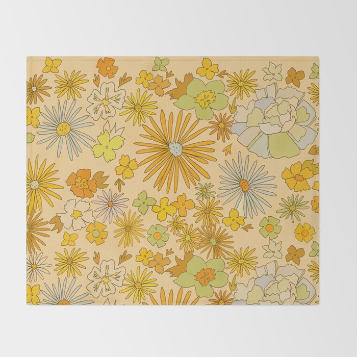 flower power wildflowers brown // retro art by surfy birdy Throw Blanket Gallery Image 2