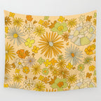 flower power wildflowers brown // retro art by surfy birdy Wall Tapestry Gallery Image 4