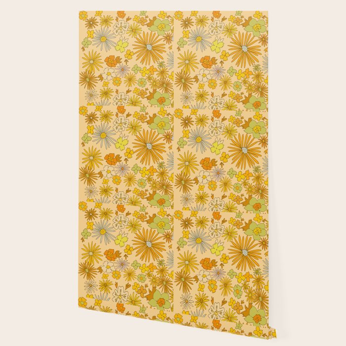 flower power wildflowers brown // retro art by surfy birdy Wallpaper Gallery Image 2