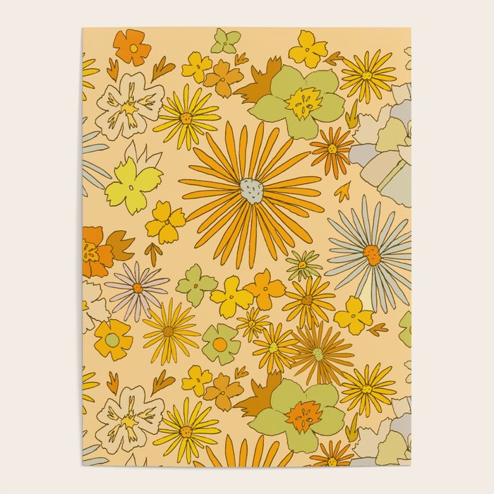 flower power wildflowers brown // retro art by surfy birdy Poster Gallery Image 4