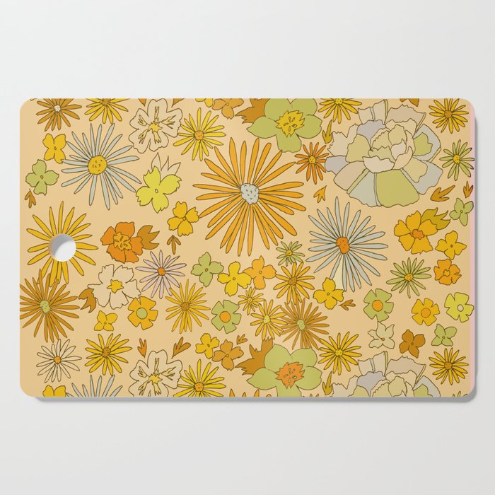 flower power wildflowers brown // retro art by surfy birdy Cutting Board Gallery Image 1