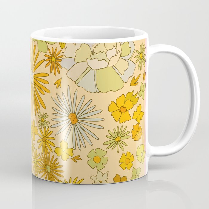 flower power wildflowers brown // retro art by surfy birdy Coffee Mug Gallery Image 1