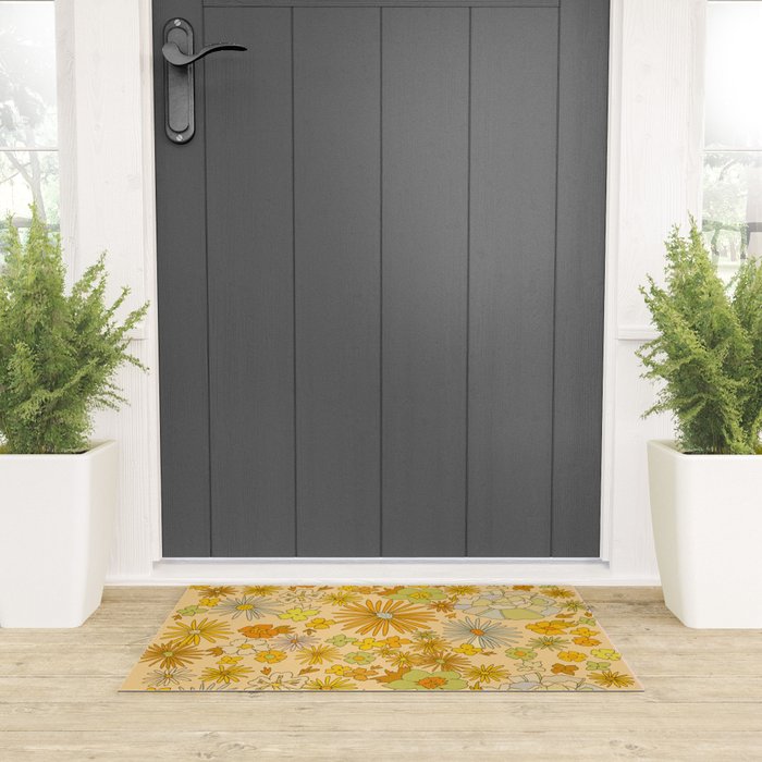 flower power wildflowers brown // retro art by surfy birdy Welcome Mat Gallery Image 3
