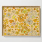 flower power wildflowers brown // retro art by surfy birdy Serving Tray Gallery Image 1