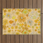 flower power wildflowers brown // retro art by surfy birdy Outdoor Rug Gallery Image 1