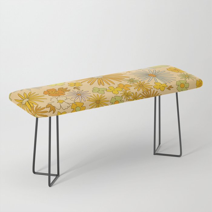 flower power wildflowers brown // retro art by surfy birdy Bench Gallery Image 1