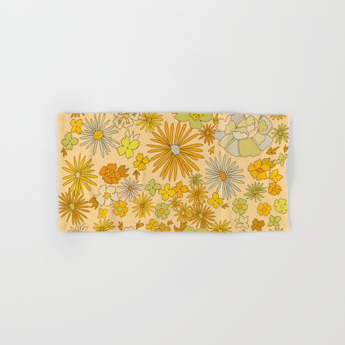 flower power wildflowers brown // retro art by surfy birdy Bath Towel Gallery Image 1