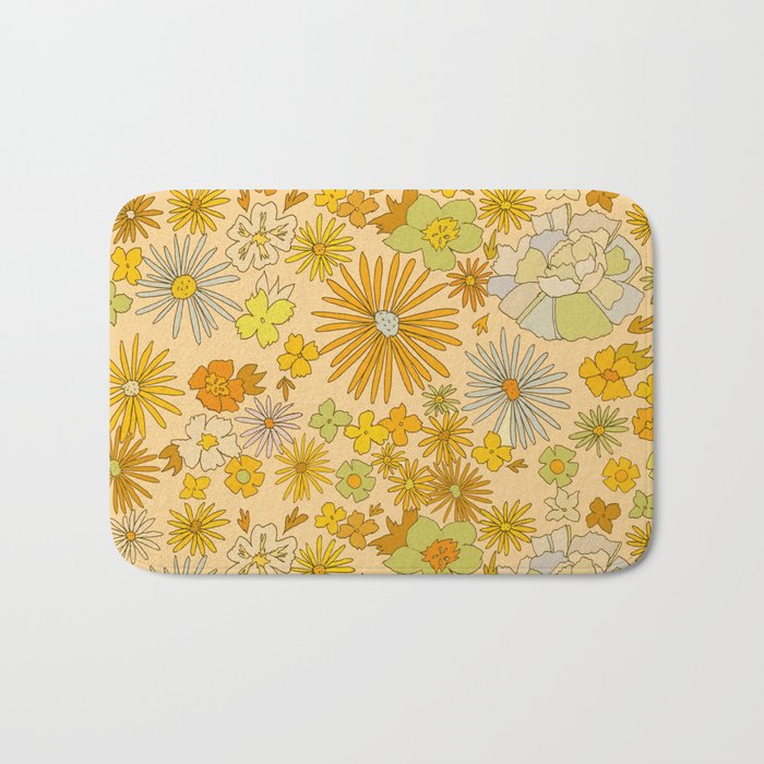 flower power wildflowers brown // retro art by surfy birdy Bath Mat Gallery Image 1