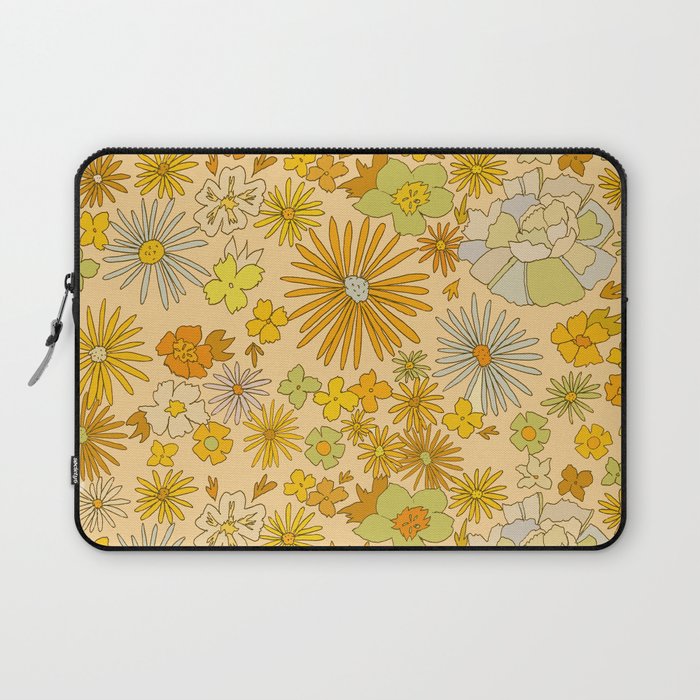flower power wildflowers brown // retro art by surfy birdy Laptop Sleeve Gallery Image 1