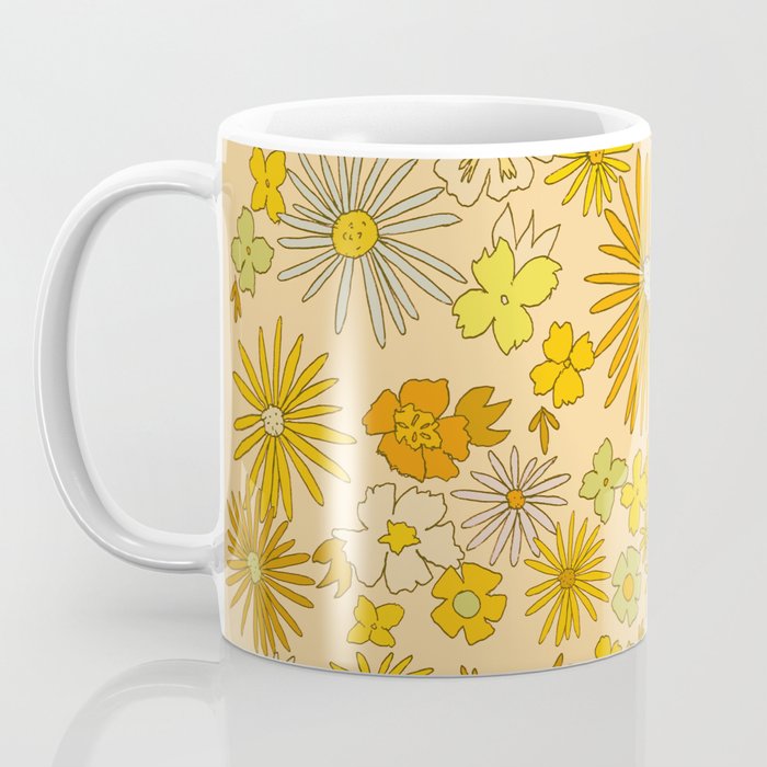 flower power wildflowers brown // retro art by surfy birdy Coffee Mug Gallery Image 3