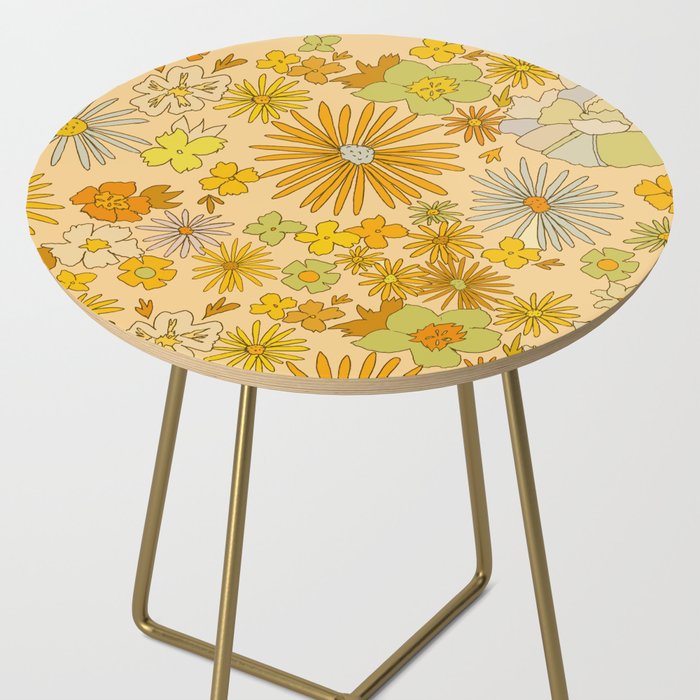 flower power wildflowers brown // retro art by surfy birdy Side Table Gallery Image 2