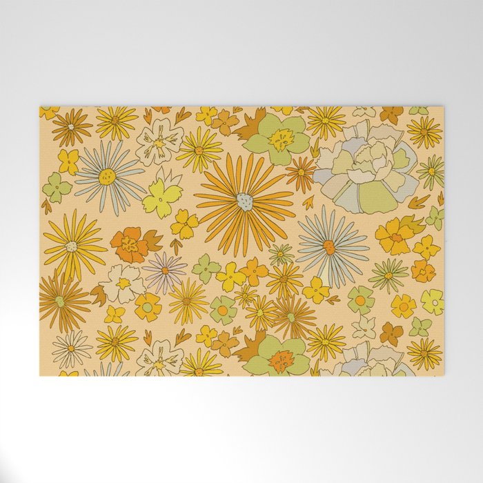 flower power wildflowers brown // retro art by surfy birdy Welcome Mat Gallery Image 1