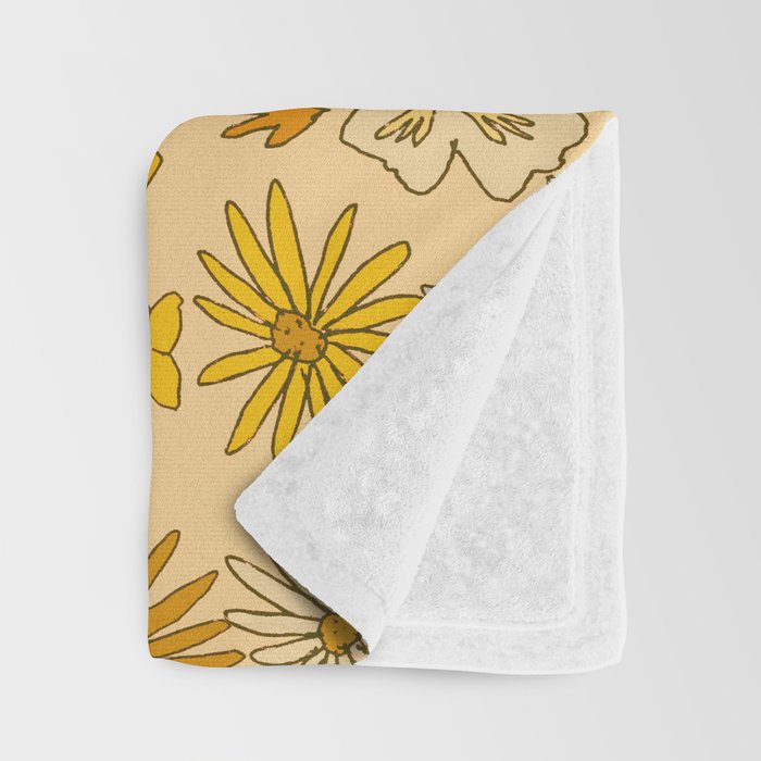 flower power wildflowers brown // retro art by surfy birdy Throw Blanket Gallery Image 3