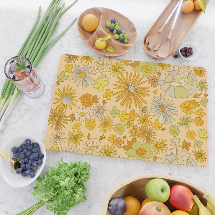 flower power wildflowers brown // retro art by surfy birdy Cutting Board Gallery Image 2