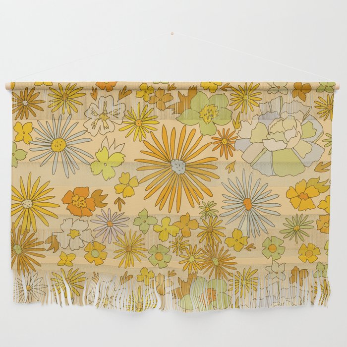 flower power wildflowers brown // retro art by surfy birdy Wall Hanging Gallery Image 1