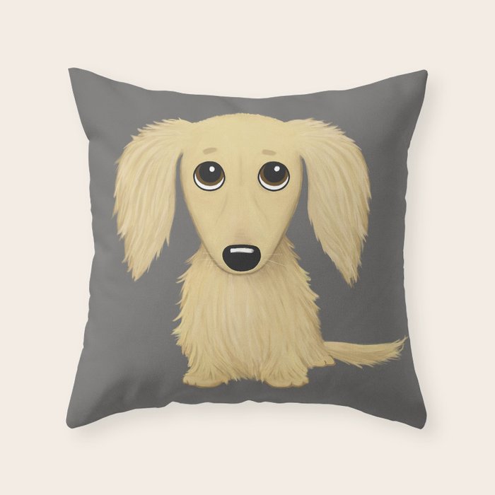 Longhaired Cream Dachshund Cartoon Dog Throw Pillow Gallery Image 6