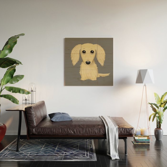 Longhaired Cream Dachshund Cartoon Dog Wood Wall Art Gallery Image 2