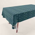 Minimalist Mudcloth 3 in Cream and Olive on Teal Tablecloth Gallery Image 1