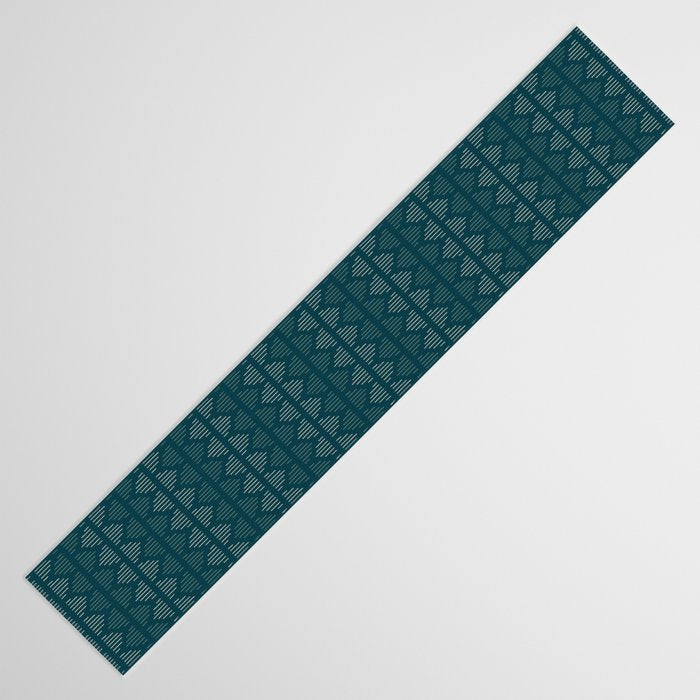 Minimalist Mudcloth 3 in Cream and Olive on Teal Table Runner Gallery Image 3