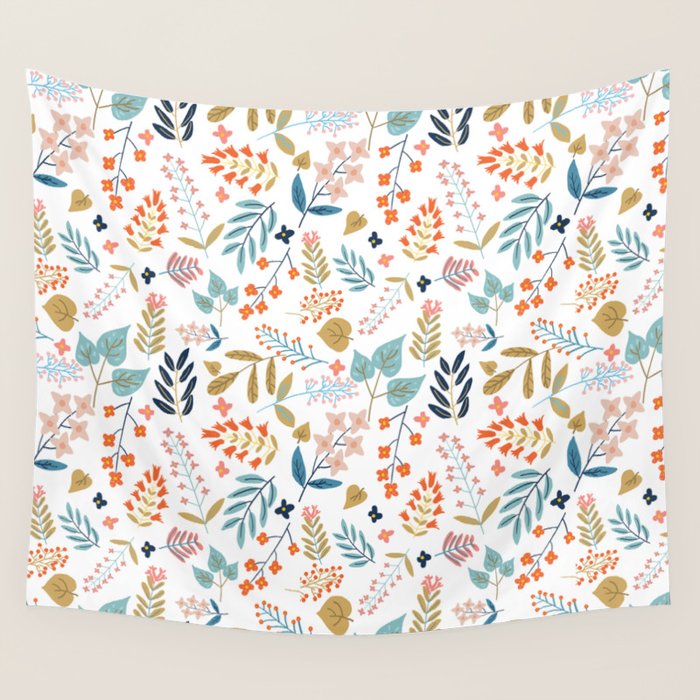 Botanical Harmony | Floral Vintage Plants Colorful Leaves | Autumn Spring Nature Bohemian Chic Wall Tapestry Gallery Image 1