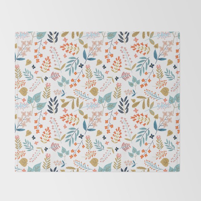 Botanical Harmony | Floral Vintage Plants Colorful Leaves | Autumn Spring Nature Bohemian Chic Throw Blanket Gallery Image 2